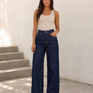 Women’s Dark Wash Baggy Straight Leg Jeans